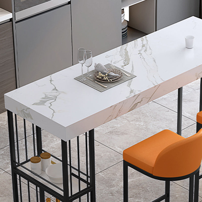 Stone Top Rectangle Bar Table with Metal Storage Base for Home Clearhalo 'Bar Furniture' 'Bar Tables' 'bar_tables' 'furn' 'furn_bar_tables' 'Furniture' 'Kitchen & Dining Furniture' 7806953
