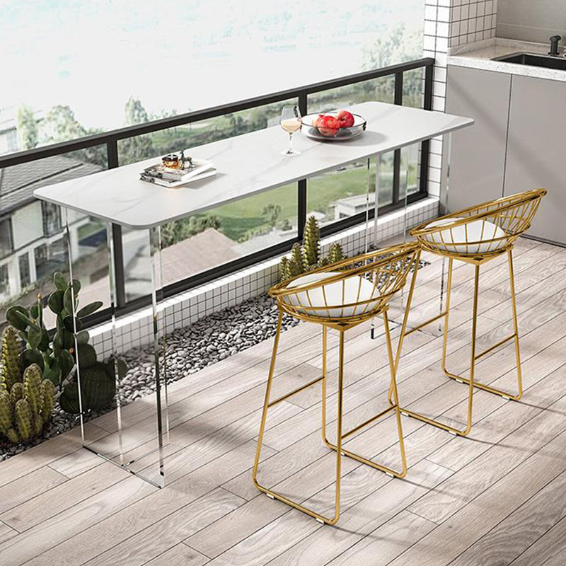 Table de bar rectangulaire en pierre blanche avec base en acrylique pour la maison