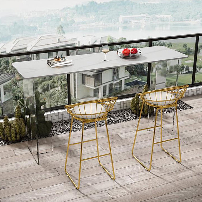 Table de bar rectangulaire en pierre blanche avec base en acrylique pour la maison