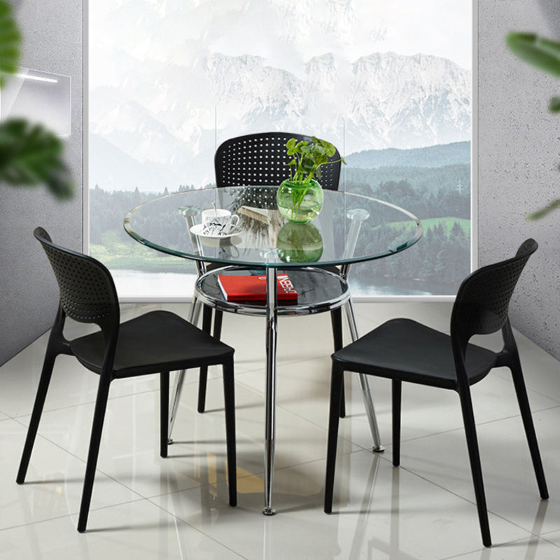 4ピースモダンな丸い焼きガラストップダイニングセット
