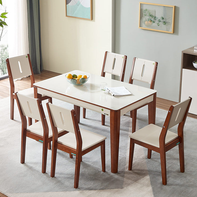 5/7 stuks glazen top massief houten frame 4 poten eetgelegen voor thuis