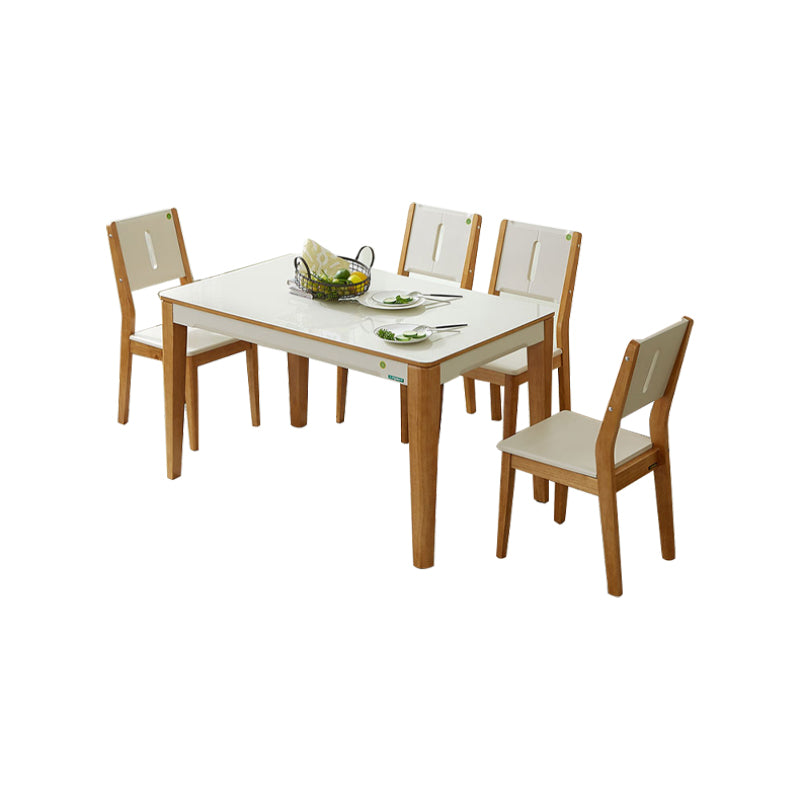 5/7 stuks glazen top massief houten frame 4 poten eetgelegen voor thuis