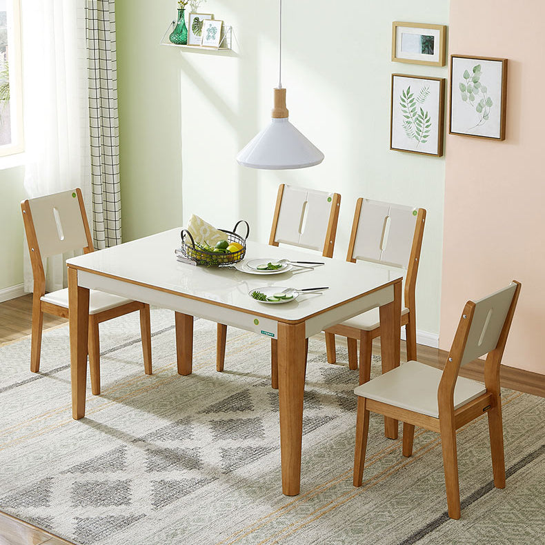 5/7 stuks glazen top massief houten frame 4 poten eetgelegen voor thuis