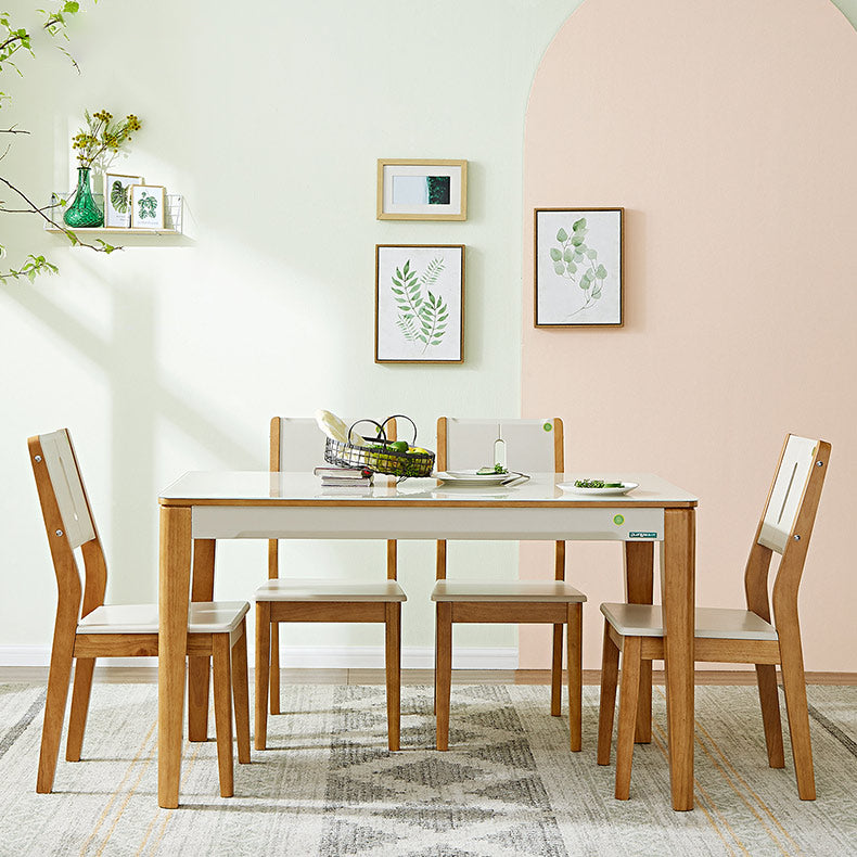 5/7 stuks glazen top massief houten frame 4 poten eetgelegen voor thuis