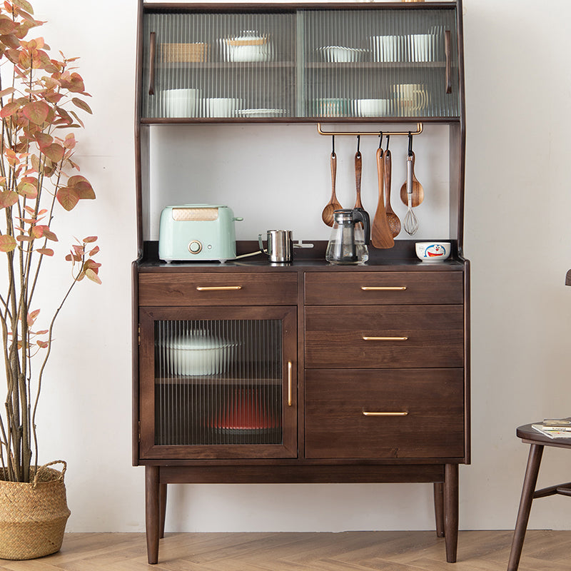Nordic Style Pine Wood Storage Sideboard Cabinet with Glass Doors 33"L x 16"W x 65"H Walnut Clearhalo 'buffet_sideboard' 'Buffets & Sideboards' 'furn' 'furn_buffet_sideboard' 'Furniture' 'Kitchen & Dining Furniture' 7807456