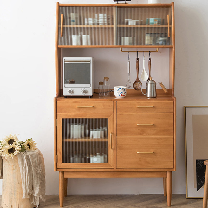 Nordic Style Pine Wood Storage Sideboard Cabinet with Glass Doors 33"L x 16"W x 65"H Cherry Wood Clearhalo 'buffet_sideboard' 'Buffets & Sideboards' 'furn' 'furn_buffet_sideboard' 'Furniture' 'Kitchen & Dining Furniture' 7807457