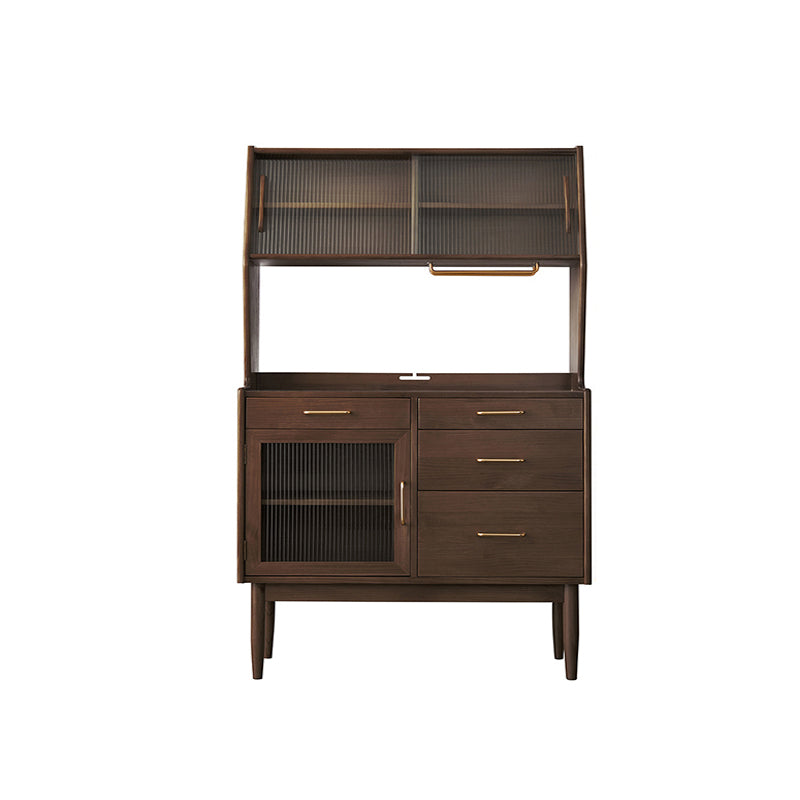 Nordic Style Pine Wood Storage Sideboard Cabinet with Glass Doors 39"L x 16"W x 65"H Walnut Clearhalo 'buffet_sideboard' 'Buffets & Sideboards' 'furn' 'furn_buffet_sideboard' 'Furniture' 'Kitchen & Dining Furniture' 7807459