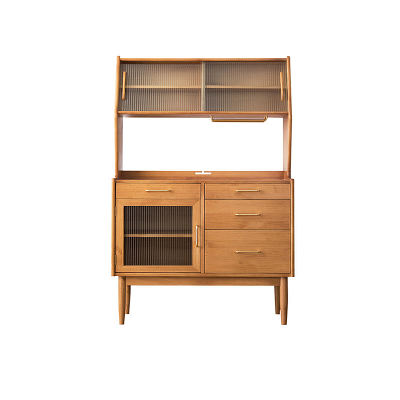 Nordic Style Pine Wood Storage Sideboard Cabinet with Glass Doors 39"L x 16"W x 65"H Cherry Wood Clearhalo 'buffet_sideboard' 'Buffets & Sideboards' 'furn' 'furn_buffet_sideboard' 'Furniture' 'Kitchen & Dining Furniture' 7807461