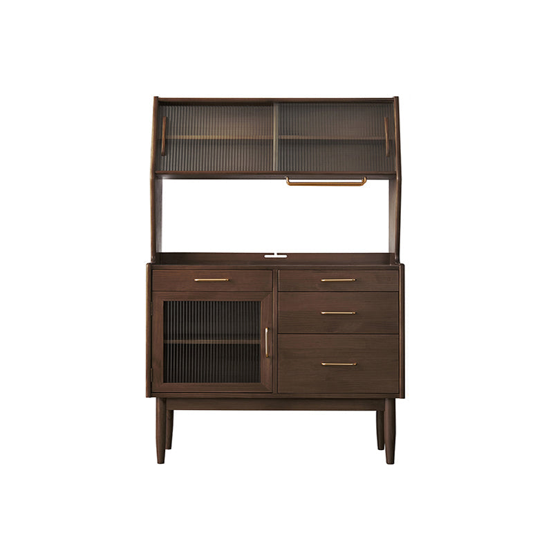 Nordic Style Pine Wood Storage Sideboard Cabinet with Glass Doors 47"L x 16"W x 65"H Walnut Clearhalo 'buffet_sideboard' 'Buffets & Sideboards' 'furn' 'furn_buffet_sideboard' 'Furniture' 'Kitchen & Dining Furniture' 7807463