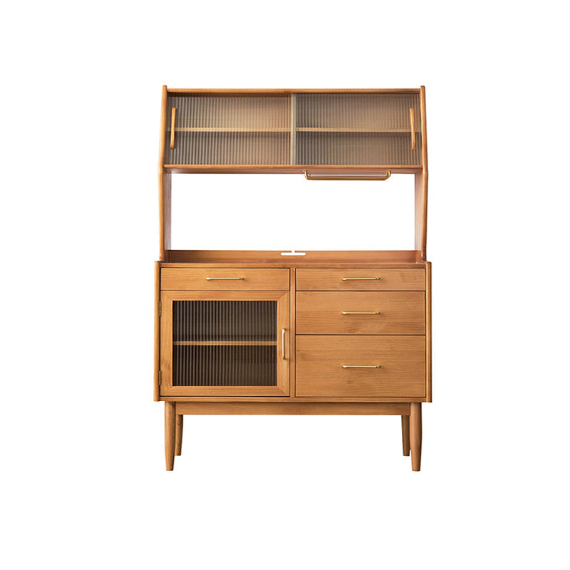 Nordic Style Pine Wood Storage Sideboard Cabinet with Glass Doors 47"L x 16"W x 65"H Cherry Wood Clearhalo 'buffet_sideboard' 'Buffets & Sideboards' 'furn' 'furn_buffet_sideboard' 'Furniture' 'Kitchen & Dining Furniture' 7807465
