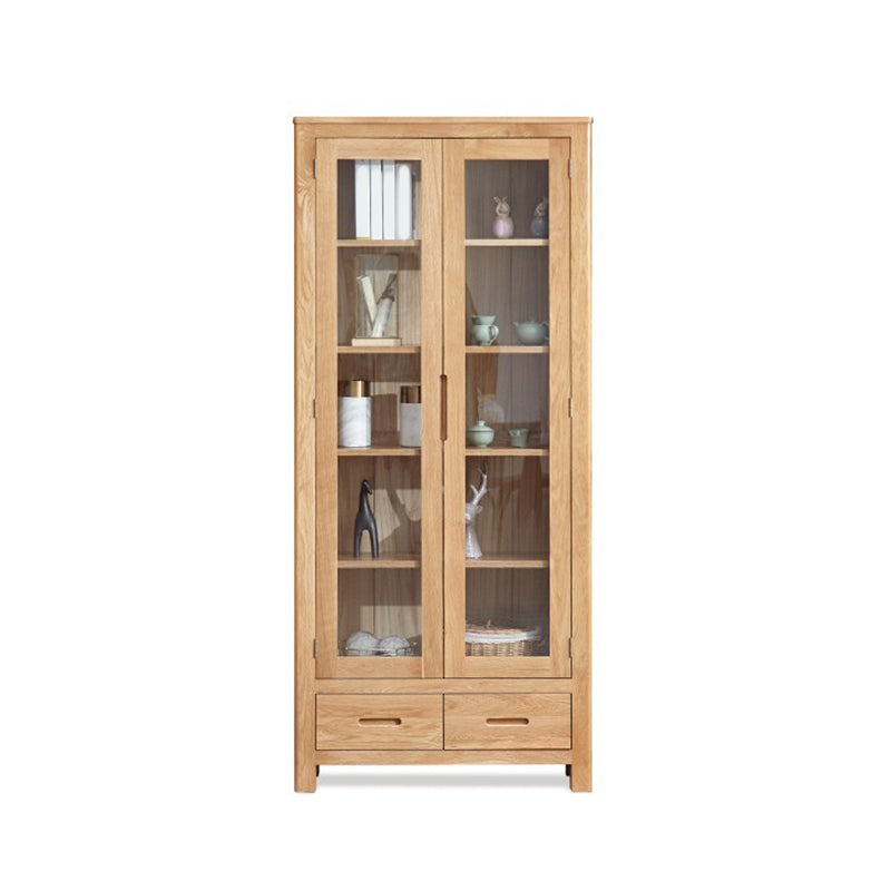 Solid Wood Display Cabinet Modern Style Glass Door with Adjustable Shelf 33"L x 13"W x 75"H Natural Clearhalo 'Display & China Cabinets' 'display_china_cabinets' 'furn' 'furn_display_china_cabinets' 'Furniture' 'Kitchen & Dining Furniture' 7807618