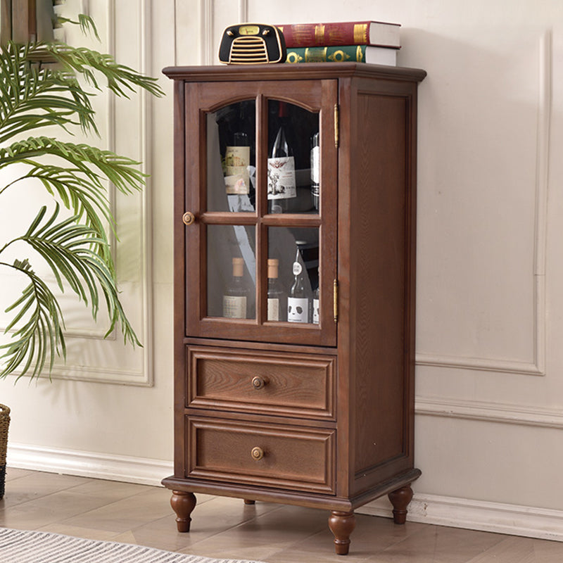 Soporte tradicional de botella de piso de madera maciza con estante en marrón