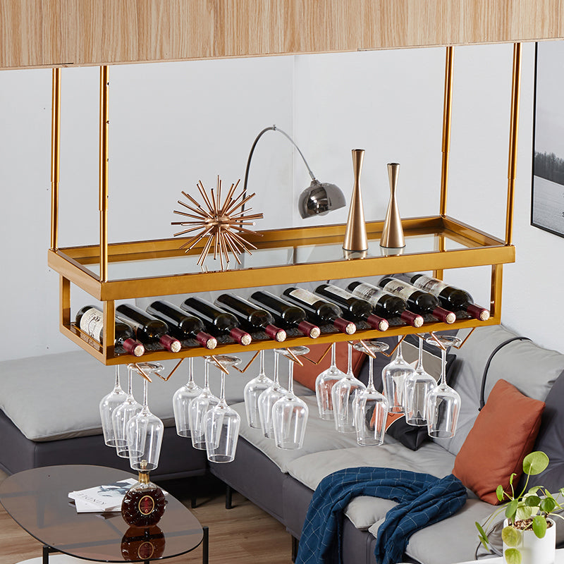 Metal Industrial Wine Holder Rack Hanging with Glass Holder and Storage Shelf Clearhalo 'furn' 'furn_wine_racks' 'Furniture' 'Kitchen & Dining Furniture' 'Wine Racks' 'wine_racks' 7807700