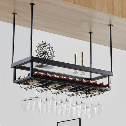 Metal Industrial Wine Holder Rack Hanging with Glass Holder and Storage Shelf Black 1 Piece Clearhalo 'furn' 'furn_wine_racks' 'Furniture' 'Kitchen & Dining Furniture' 'Wine Racks' 'wine_racks' 7807701