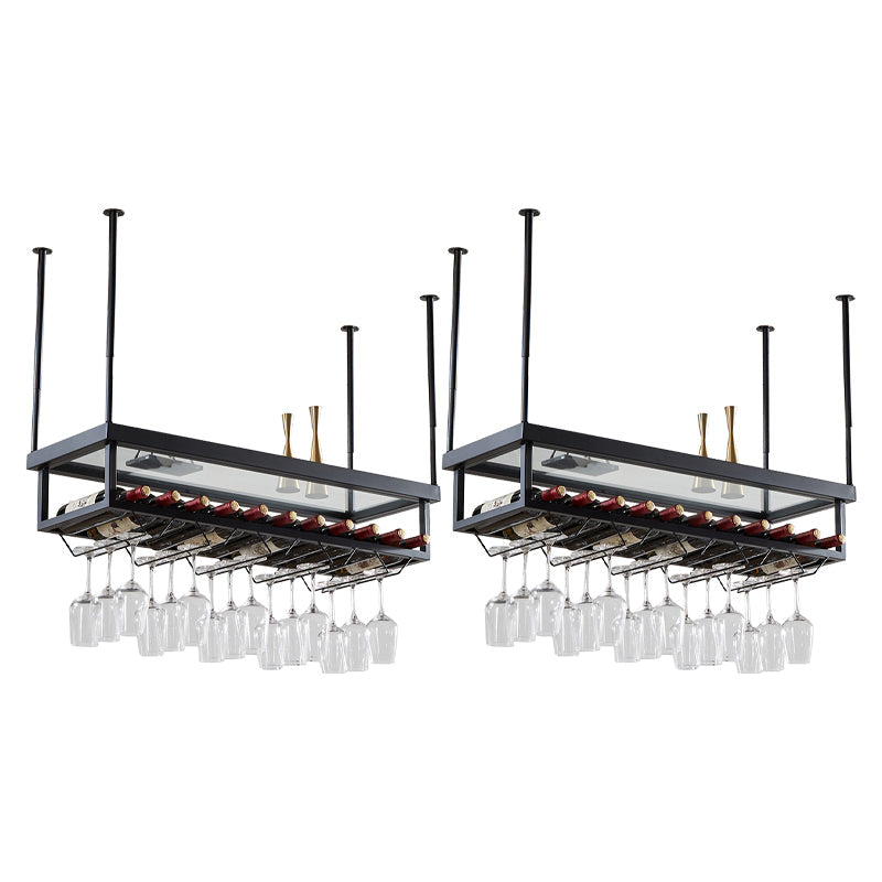 Metal Industrial Wine Holder Rack Hanging with Glass Holder and Storage Shelf Black 2 Piece Set Clearhalo 'furn' 'furn_wine_racks' 'Furniture' 'Kitchen & Dining Furniture' 'Wine Racks' 'wine_racks' 7807702
