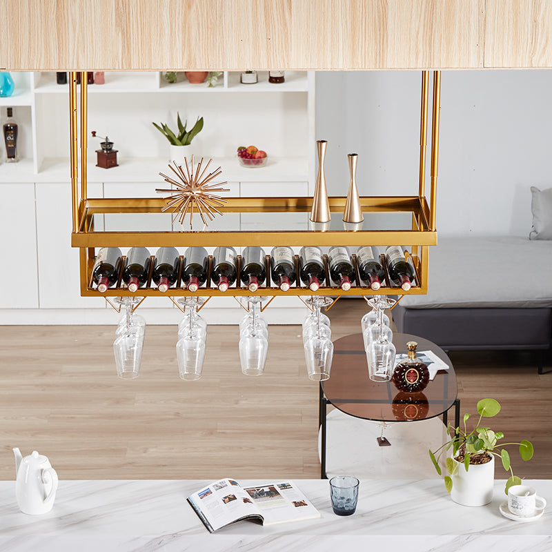 Metal Industrial Wine Holder Rack Hanging with Glass Holder and Storage Shelf Clearhalo 'furn' 'furn_wine_racks' 'Furniture' 'Kitchen & Dining Furniture' 'Wine Racks' 'wine_racks' 7807703