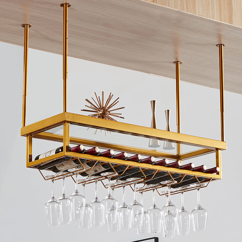 Metal Industrial Wine Holder Rack Hanging with Glass Holder and Storage Shelf Gold 1 Piece Clearhalo 'furn' 'furn_wine_racks' 'Furniture' 'Kitchen & Dining Furniture' 'Wine Racks' 'wine_racks' 7807706