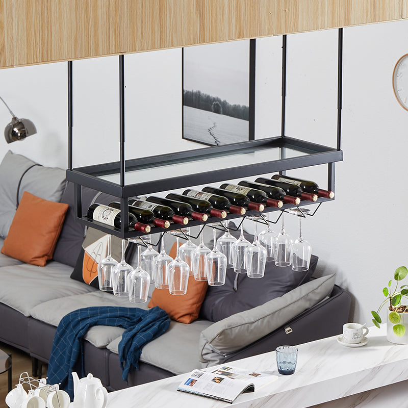 Metal Industrial Wine Holder Rack Hanging with Glass Holder and Storage Shelf Clearhalo 'furn' 'furn_wine_racks' 'Furniture' 'Kitchen & Dining Furniture' 'Wine Racks' 'wine_racks' 7807707