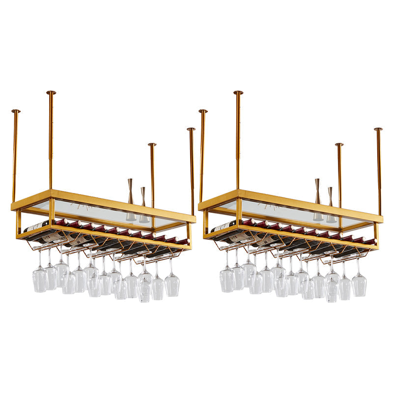 Metal Industrial Wine Holder Rack Hanging with Glass Holder and Storage Shelf Gold 2 Piece Set Clearhalo 'furn' 'furn_wine_racks' 'Furniture' 'Kitchen & Dining Furniture' 'Wine Racks' 'wine_racks' 7807708