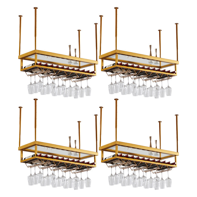 Metal Industrial Wine Holder Rack Hanging with Glass Holder and Storage Shelf Gold 4 Piece Set Clearhalo 'furn' 'furn_wine_racks' 'Furniture' 'Kitchen & Dining Furniture' 'Wine Racks' 'wine_racks' 7807710