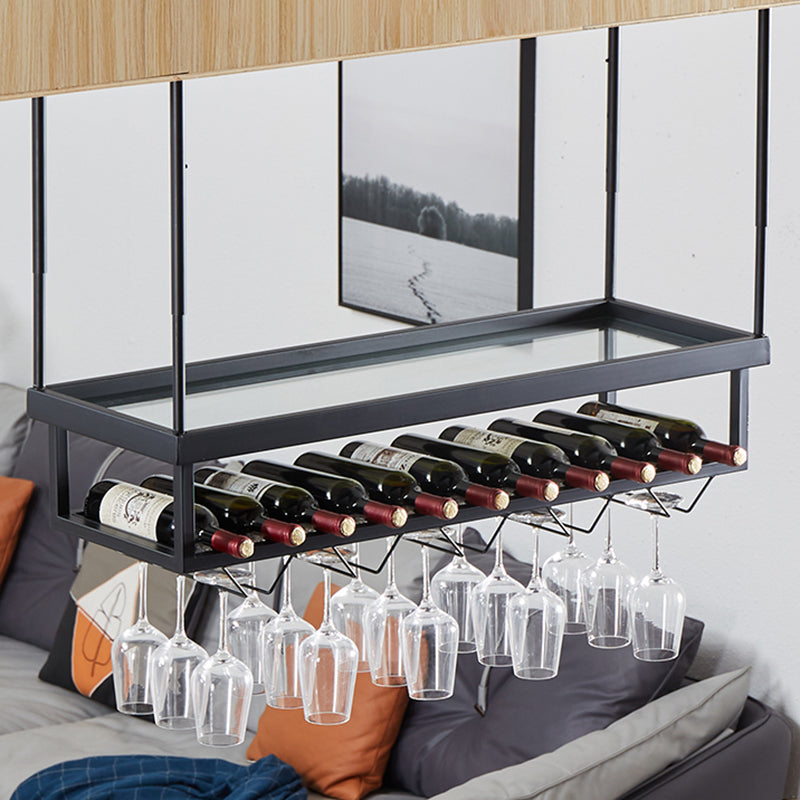 Metal Industrial Wine Holder Rack Hanging with Glass Holder and Storage Shelf Clearhalo 'furn' 'furn_wine_racks' 'Furniture' 'Kitchen & Dining Furniture' 'Wine Racks' 'wine_racks' 7807715
