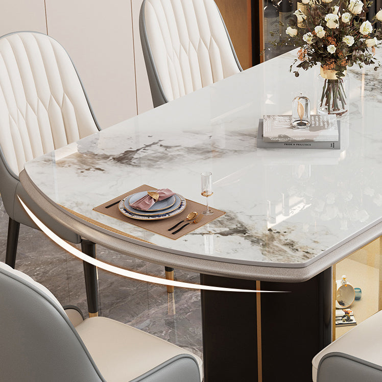 Round Modern Stone Dining Table Extendable for Small Spaces with Storage