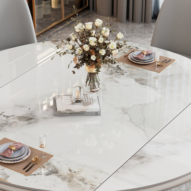 Round Modern Stone Dining Table Extendable for Small Spaces with Storage