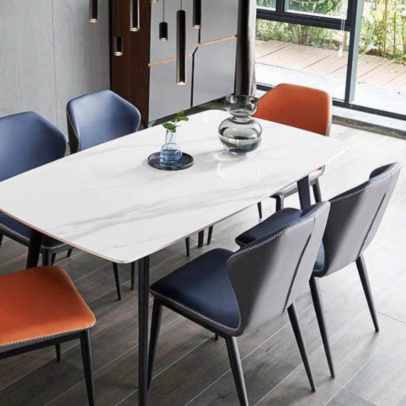 Contemporary Stone Rectangular Dining Table with 4 Steel Foot White Without Chairs Clearhalo 'Dining Tables & Seating' 'Dining Tables' 'dining_table' 'furn' 'furn_dining_table' 'Furniture' 'Kitchen & Dining Furniture' 7807782