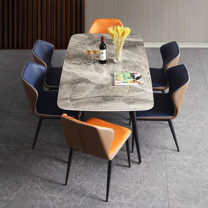 Contemporary Stone Rectangular Dining Table with 4 Steel Foot Clearhalo 'Dining Tables & Seating' 'Dining Tables' 'dining_table' 'furn' 'furn_dining_table' 'Furniture' 'Kitchen & Dining Furniture' 7807783