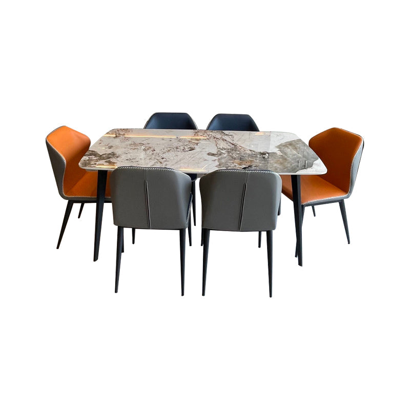 Contemporary Stone Rectangular Dining Table with 4 Steel Foot White-Gray Without Chairs Clearhalo 'Dining Tables & Seating' 'Dining Tables' 'dining_table' 'furn' 'furn_dining_table' 'Furniture' 'Kitchen & Dining Furniture' 7807784