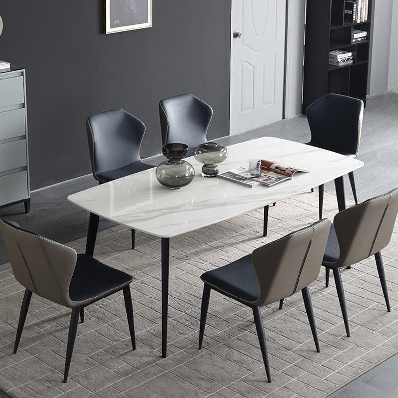 Contemporary Stone Rectangular Dining Table with 4 Steel Foot Clearhalo 'Dining Tables & Seating' 'Dining Tables' 'dining_table' 'furn' 'furn_dining_table' 'Furniture' 'Kitchen & Dining Furniture' 7807785
