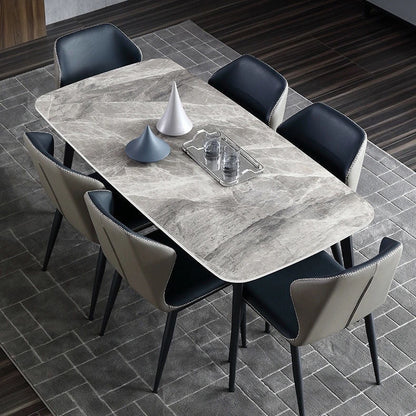 Contemporary Stone Rectangular Dining Table with 4 Steel Foot Grey Without Chairs Clearhalo 'Dining Tables & Seating' 'Dining Tables' 'dining_table' 'furn' 'furn_dining_table' 'Furniture' 'Kitchen & Dining Furniture' 7807786