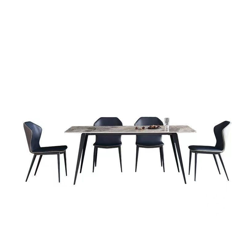 Contemporary Stone Rectangular Dining Table with 4 Steel Foot Clearhalo 'Dining Tables & Seating' 'Dining Tables' 'dining_table' 'furn' 'furn_dining_table' 'Furniture' 'Kitchen & Dining Furniture' 7807787