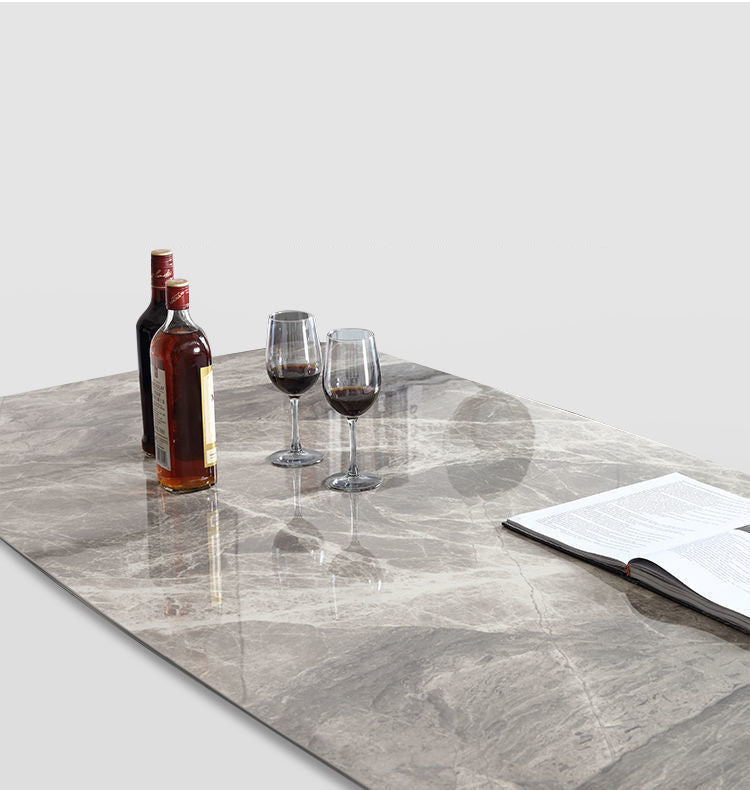 Contemporary Stone Rectangular Dining Table with 4 Steel Foot Clearhalo 'Dining Tables & Seating' 'Dining Tables' 'dining_table' 'furn' 'furn_dining_table' 'Furniture' 'Kitchen & Dining Furniture' 7807788