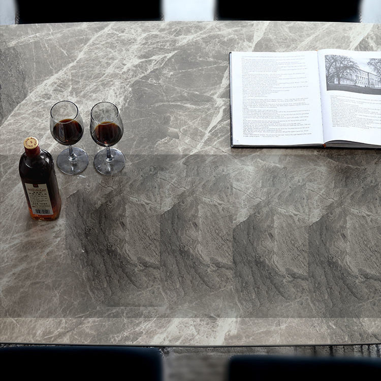 Contemporary Stone Rectangular Dining Table with 4 Steel Foot Clearhalo 'Dining Tables & Seating' 'Dining Tables' 'dining_table' 'furn' 'furn_dining_table' 'Furniture' 'Kitchen & Dining Furniture' 7807789