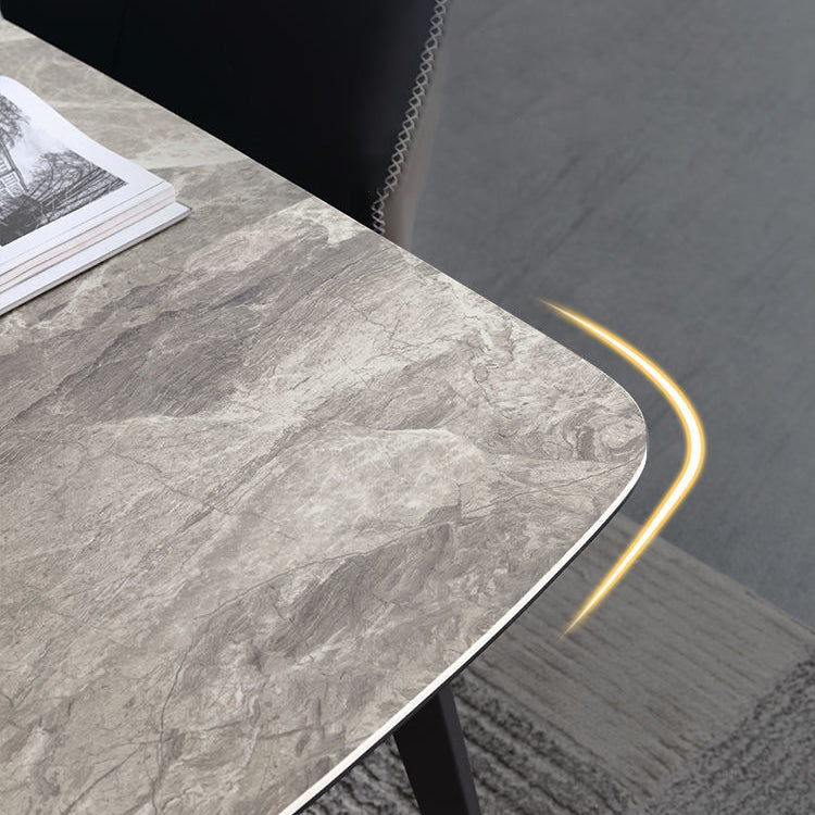 Contemporary Stone Rectangular Dining Table with 4 Steel Foot Clearhalo 'Dining Tables & Seating' 'Dining Tables' 'dining_table' 'furn' 'furn_dining_table' 'Furniture' 'Kitchen & Dining Furniture' 7807790