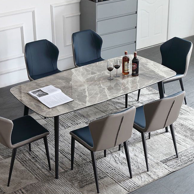 Contemporary Stone Rectangular Dining Table with 4 Steel Foot Clearhalo 'Dining Tables & Seating' 'Dining Tables' 'dining_table' 'furn' 'furn_dining_table' 'Furniture' 'Kitchen & Dining Furniture' 7807792