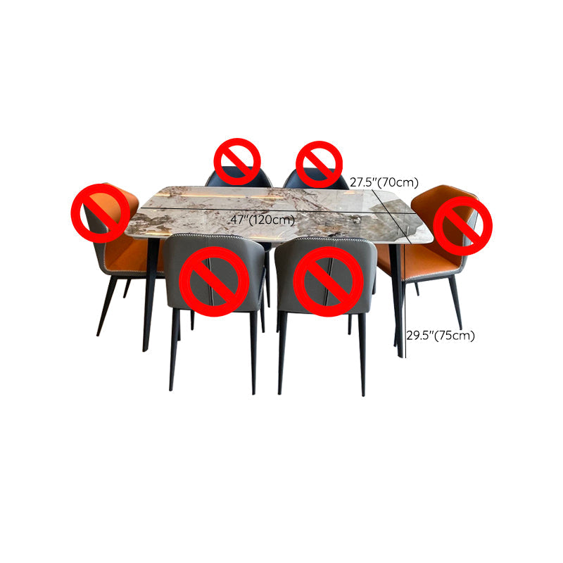Contemporary Stone Rectangular Dining Table with 4 Steel Foot Clearhalo 'Dining Tables & Seating' 'Dining Tables' 'dining_table' 'furn' 'furn_dining_table' 'Furniture' 'Kitchen & Dining Furniture' 7807803
