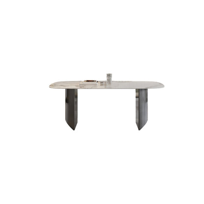 Modern Rectangular Stone Top Dining Table with Metal Legs for Living Room