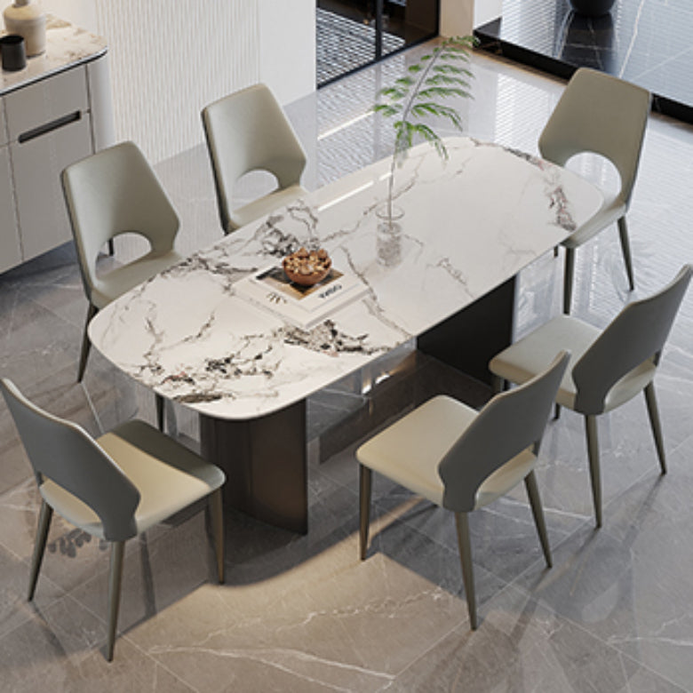 Modern Rectangular Stone Top Dining Table with Metal Legs for Living Room