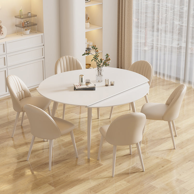 Modern Round Stone Dining Table Extendable for Small Spaces in White Clearhalo 'Dining Tables & Seating' 'Dining Tables' 'dining_table' 'furn' 'furn_dining_table' 'Furniture' 'Kitchen & Dining Furniture' 7807824