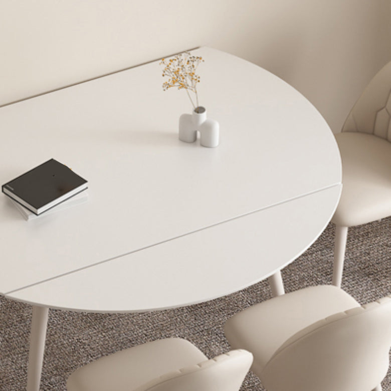 Modern Round Stone Dining Table Extendable for Small Spaces in White Clearhalo 'Dining Tables & Seating' 'Dining Tables' 'dining_table' 'furn' 'furn_dining_table' 'Furniture' 'Kitchen & Dining Furniture' 7807833