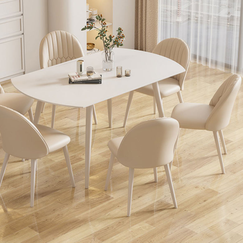 Modern Round Stone Dining Table Extendable for Small Spaces in White Clearhalo 'Dining Tables & Seating' 'Dining Tables' 'dining_table' 'furn' 'furn_dining_table' 'Furniture' 'Kitchen & Dining Furniture' 7807834