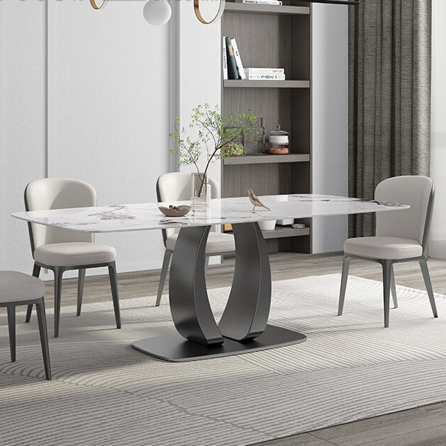Rectangular Stone Top Dining Table Double Pedestal Metal Base for Living Room Clearhalo 'Dining Tables & Seating' 'Dining Tables' 'dining_table' 'furn' 'furn_dining_table' 'Furniture' 'Kitchen & Dining Furniture' 7807836