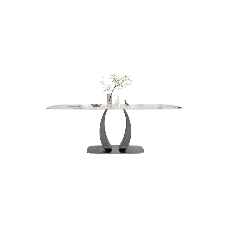 Rectangular Stone Top Dining Table Double Pedestal Metal Base for Living Room Without Chairs Clearhalo 'Dining Tables & Seating' 'Dining Tables' 'dining_table' 'furn' 'furn_dining_table' 'Furniture' 'Kitchen & Dining Furniture' 7807837