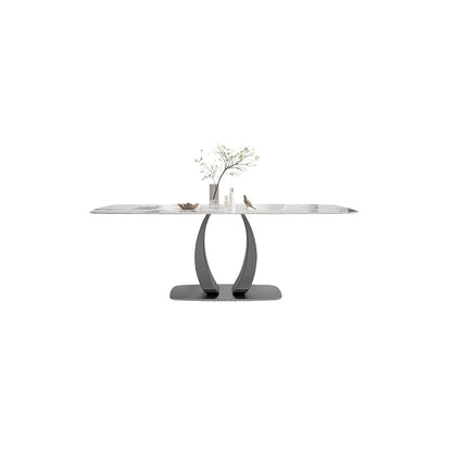 Rectangular Stone Top Dining Table Double Pedestal Metal Base for Living Room Without Chairs Clearhalo 'Dining Tables & Seating' 'Dining Tables' 'dining_table' 'furn' 'furn_dining_table' 'Furniture' 'Kitchen & Dining Furniture' 7807837