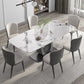 Rectangular Stone Top Dining Table Double Pedestal Metal Base for Living Room Clearhalo 'Dining Tables & Seating' 'Dining Tables' 'dining_table' 'furn' 'furn_dining_table' 'Furniture' 'Kitchen & Dining Furniture' 7807838