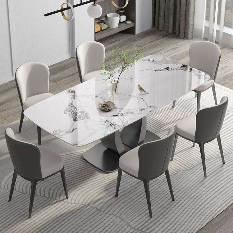 Rectangular Stone Top Dining Table Double Pedestal Metal Base for Living Room Clearhalo 'Dining Tables & Seating' 'Dining Tables' 'dining_table' 'furn' 'furn_dining_table' 'Furniture' 'Kitchen & Dining Furniture' 7807838