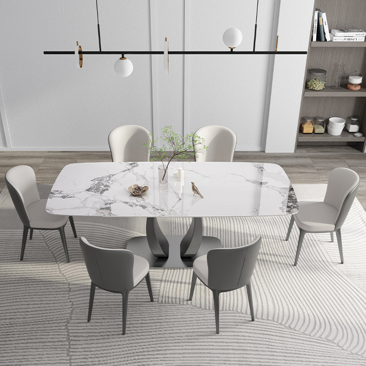 Rectangular Stone Top Dining Table Double Pedestal Metal Base for Living Room Clearhalo 'Dining Tables & Seating' 'Dining Tables' 'dining_table' 'furn' 'furn_dining_table' 'Furniture' 'Kitchen & Dining Furniture' 7807839