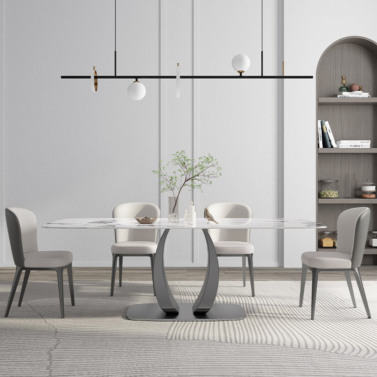 Rectangular Stone Top Dining Table Double Pedestal Metal Base for Living Room Clearhalo 'Dining Tables & Seating' 'Dining Tables' 'dining_table' 'furn' 'furn_dining_table' 'Furniture' 'Kitchen & Dining Furniture' 7807840